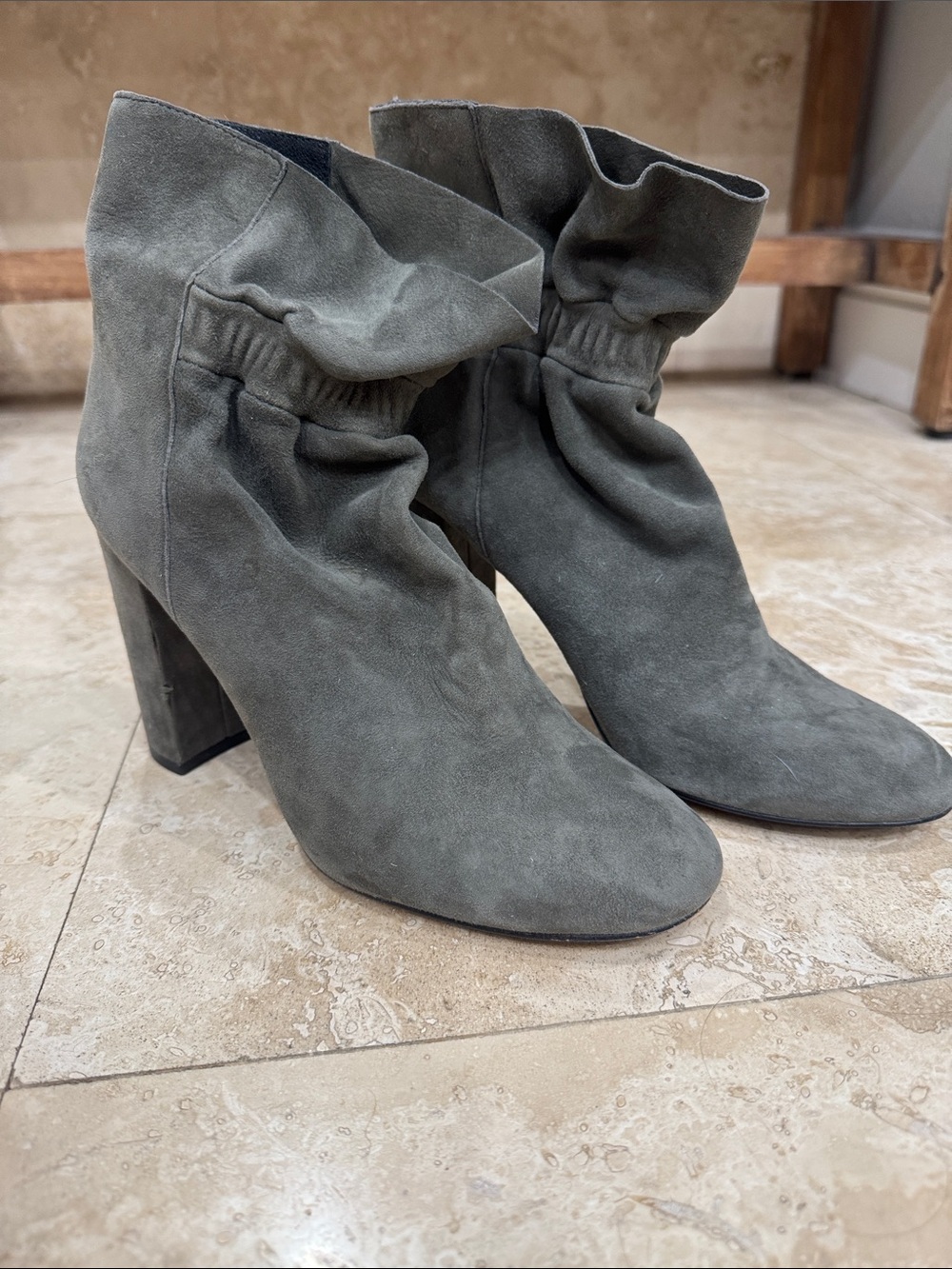 Botkier Suede Slouch Ankle Boots in Slate Gray